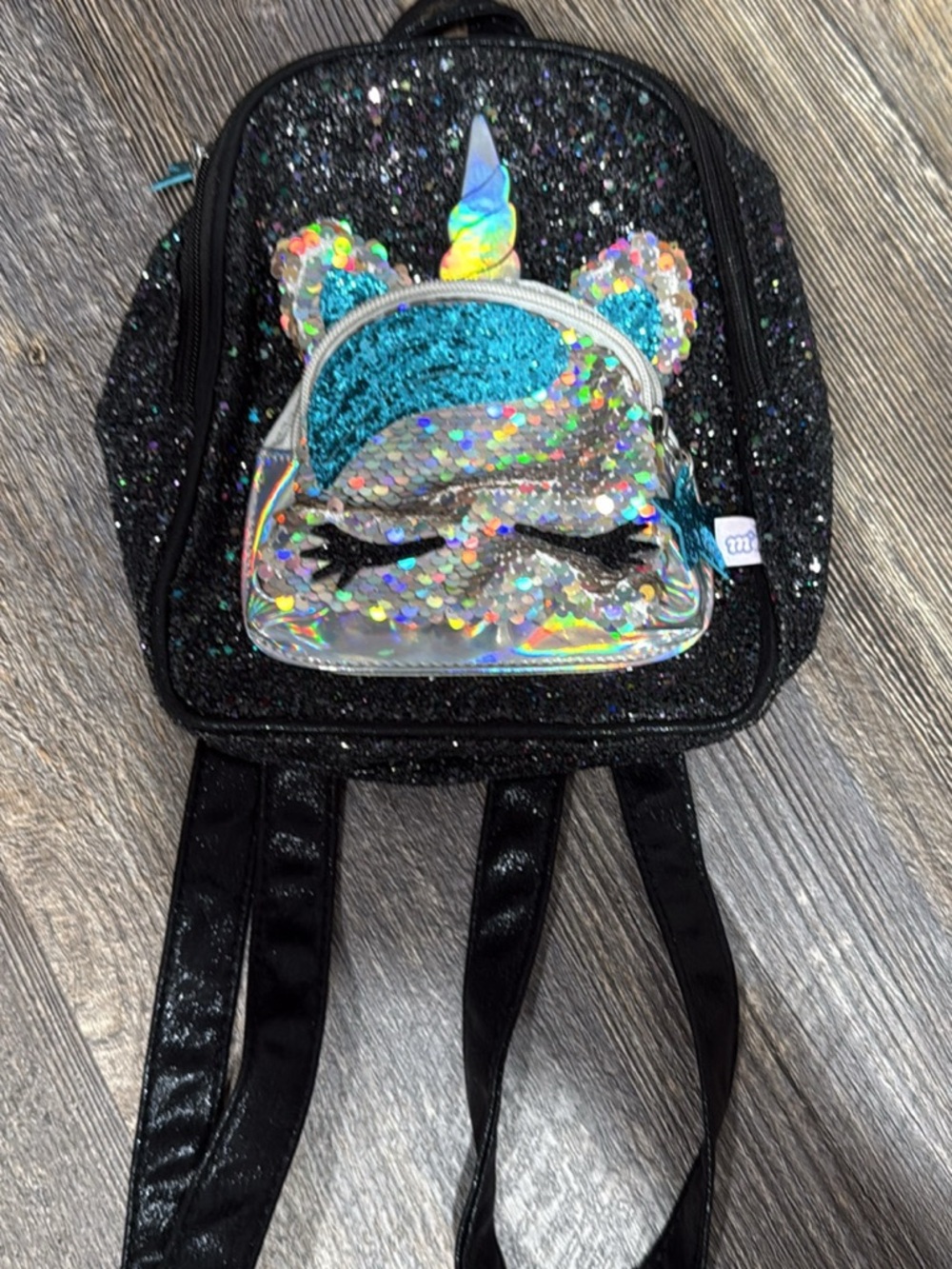 Black Glitter Unicorn Sequin Kids Backpack